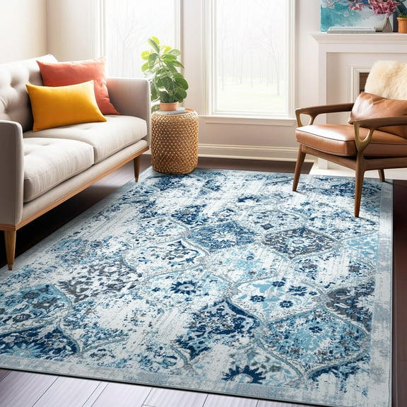 World Rug Gallery Trellis Bordered Moroccan Area Rug - Blue 5'x7'