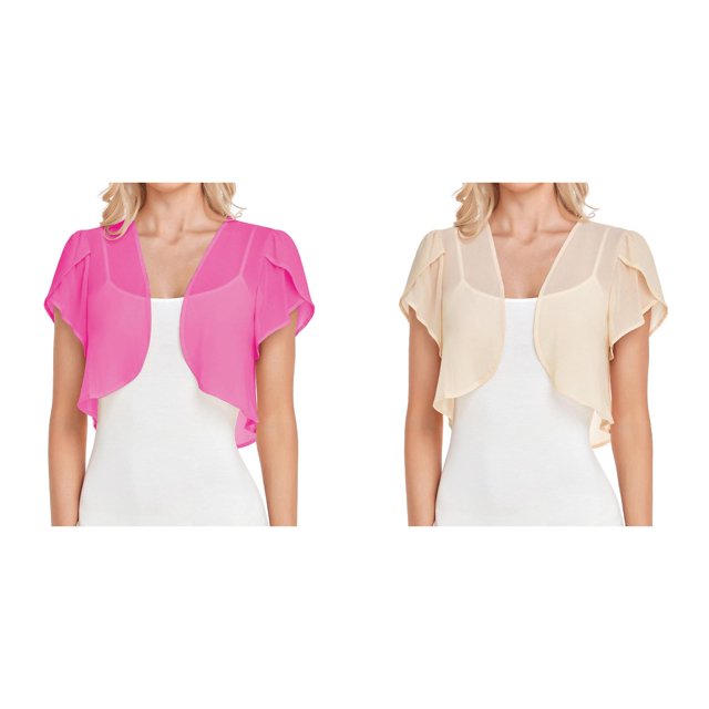 (2-Pack) Kcodviy Women Solid Short Sweatshirt Cardigans for Women Sleeve Cropped Bolero Open Oversized Cardigan Front Chiffon Cardigan