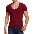 thumbnail image 1 of V Neck T Shirts Men Deep V Neck Tee Muscle Slim Fit Low Cut Undershirts Red L, 1 of 1
