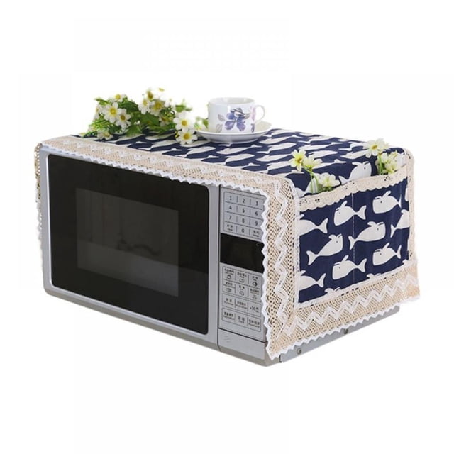 Bangus Microwave Oven Cover Dust Oil Proof Cloth with Storage Pockets Cotton Linen Kitchen Toaster Appliance Protector
