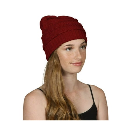 Thick Knit Beanie Cap Hat - Burgundy | Walmart Canada