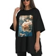 thumbnail image 4 of Plus Size Shirt for Women Black Tops for Women Short Sleeves Shirt for Women Peach Blossom T Shirt Crewneck Shirt for Women XL, 4 of 5