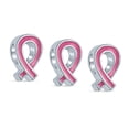 thumbnail image 1 of SET of 3 Radiant Pink Ribbon Enamel Hope Breast Cancer Survivor Charm Bead - Authentic .925 Sterling Silver - Compatible with European Bracelets - Inspirational Jewelry for Women, 1 of 5