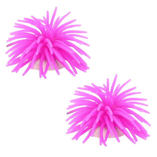 ADDHAT 2Ud Ornamentacion Para Acuario Erizo De Silicona Resistente Color Morado