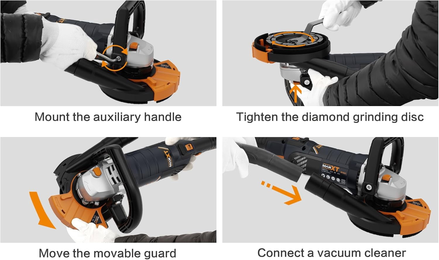 MAXXT 5" Concrete Surfacing Grinder, 1500W 14A, 7-Speed Adjustable Angle Grinder Kit with Diamond Disc & Guard, for Stone Cement Marble Granite