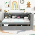 thumbnail image 2 of Bellemave Twin Size Platform Bed with Bookcases Headboard and Storage Shelves L-shaped Bookcases Bed with Drawers and Charging Station , No Box Spring Needed (Twin, Gray), 2 of 11