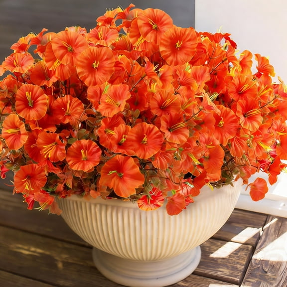 XEAZON Artificial Outdoor Flowers, 12PCS Realistic Silk Morning Glory, UV Resistant Autumn Faux Flower, Outdoor Fake Flowers for Christmas Thanksgiving Porch Patio Garden Aisle Decor (A)