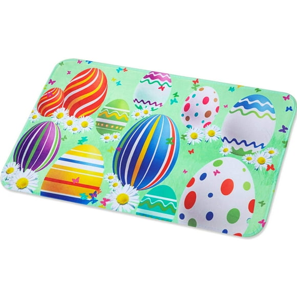 Tapis de Joyeuses Pâques Tapis de Porte Oeuf de Printemps Paillasson de Pâques Fleur Paillasson de Bienvenue Intérieur et Extérieur de Pâques, 23,6 x 15,7 Pouces