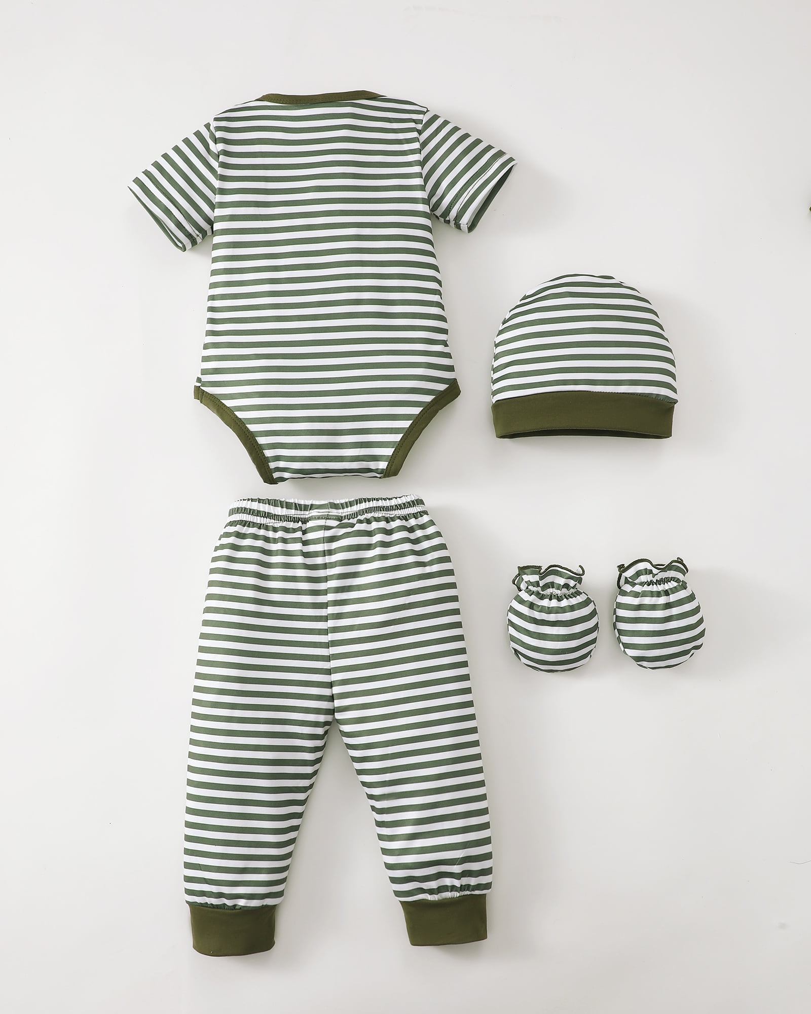 KIMI BEAR Newborn Baby Boys Layette Essentials Romper Pants Gift Sets 4 Packs Short Sleeves Dinosaur Print Bodysuit Tops Pants Set with Hats and Gloves 16pcs Outfits Green NB