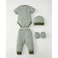 thumbnail image 3 of KIMI BEAR Newborn Baby Boys Layette Essentials 6-9 Months Romper Pants Gift Sets 4 Packs Short Sleeves Dinosaur Print Bodysuit Tops Pants Set with Hats and Gloves 16pcs Outfits Green, 3 of 9