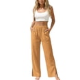 thumbnail image 2 of Admvng Women's Cotton Pants Elastic Waist Summer Casual Straight Leg Trousers with Pockets, 2 of 9