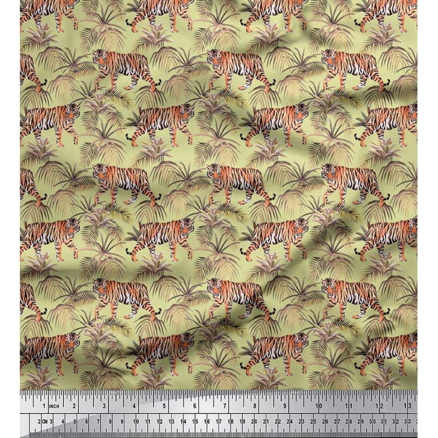 Soimoi Rayon Fabric Leaves & Tiger Jungle Print Sewing Fabric Yard 56 Inch Wide
