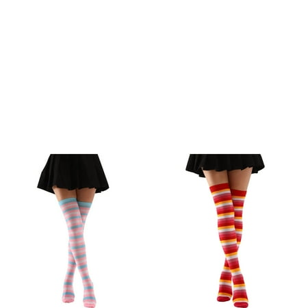 Wijhcboe 2 Pack Women Big Stockings for Christmas Colorful Striped Over The 5 Lingerie Knee Socks Warm And Support Stockings for Women Compression Fashionable Knee High Stockings for Women Are You N
