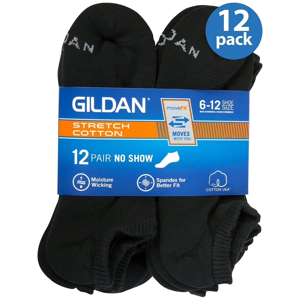 Gildan Men's Performance Cotton moveFX NoShow Socks 12Pack