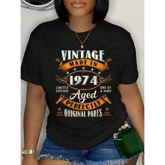 Vintage 1974 50th Birthday T-Shirt Retro Classic Limited Edition Original Parts Graphic Tee for Adults Men Women Short Sleeve Cotton Top
