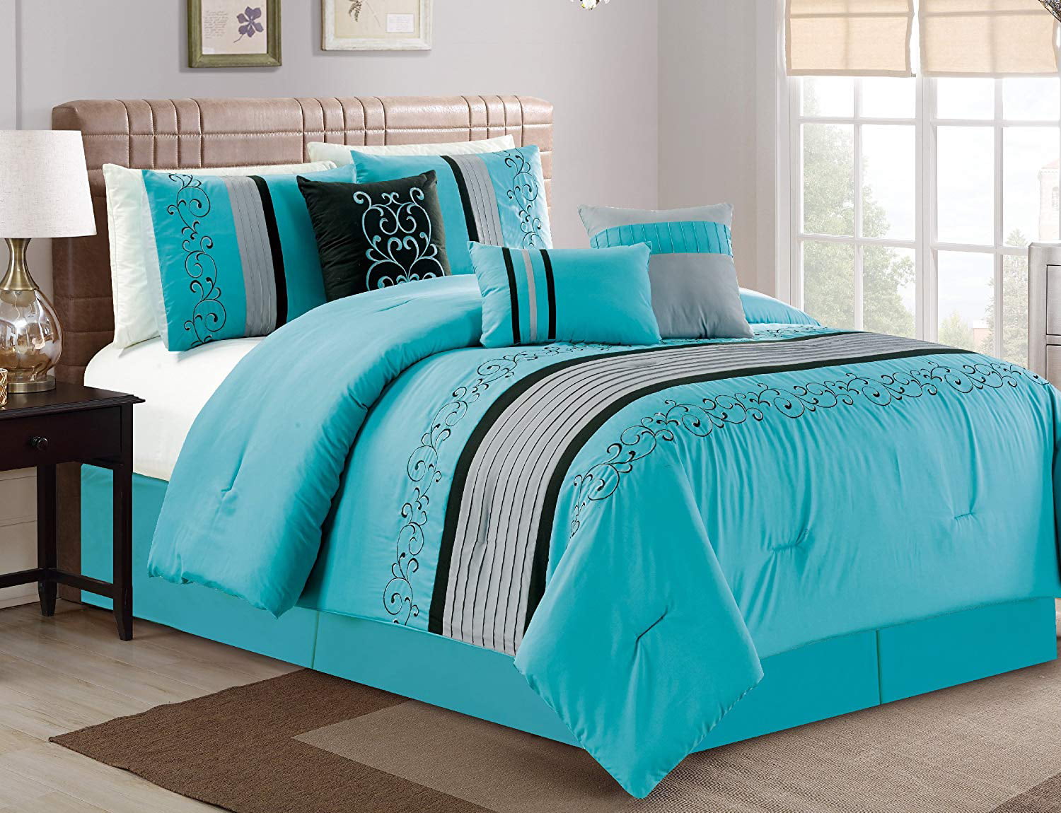 HGMart Bedding Comforter Set Bed In A Bag 7 Piece Luxury Embroidery Microfiber Bedding Sets
