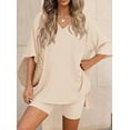 thumbnail image 3 of PRETTYGARDEN 2 Piece Sets for Women Summer Lounge Short Set Spring Matching Biker Shorts V Neck Oversized Shirt Clothing, 3 of 10