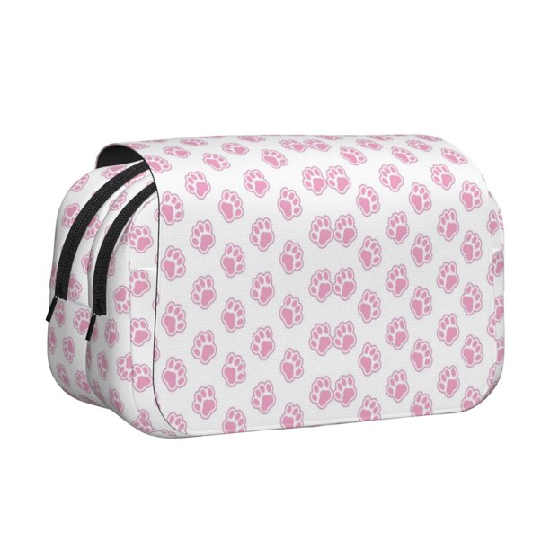 Disketp Pink Paw Estuche de Lápices de Doble Capa con Tapa Abatible y Cremallera, Organizador Escolar para Adolescentes y Adultos