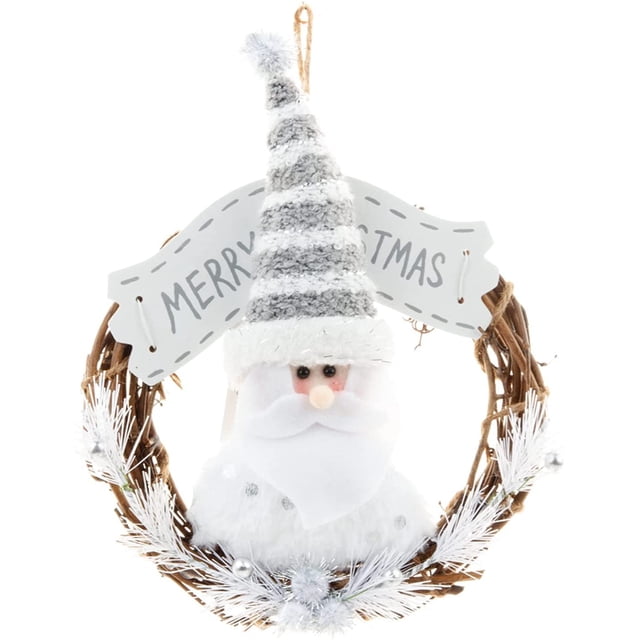 Corona de Navidad, Corona de Santa Claus, Coronas artificiales de Navidad, Corona de muñeco de nieve, Corona de círculo de vid Decoración navideña para la pared de la ventana de la puerta del hogar Decoración navideña brillar Electrónica