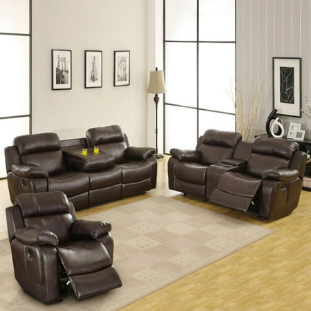 Weston Home Darrin Leather Reclining Sofa Set With Console Brown