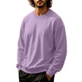 thumbnail image 2 of Men's Solid Color Crewneck Sweatshirt Casual Thermal Long Sleeve Pullover Fall Winter Warm Fashion Tops Light Purple 2XL, 2 of 6