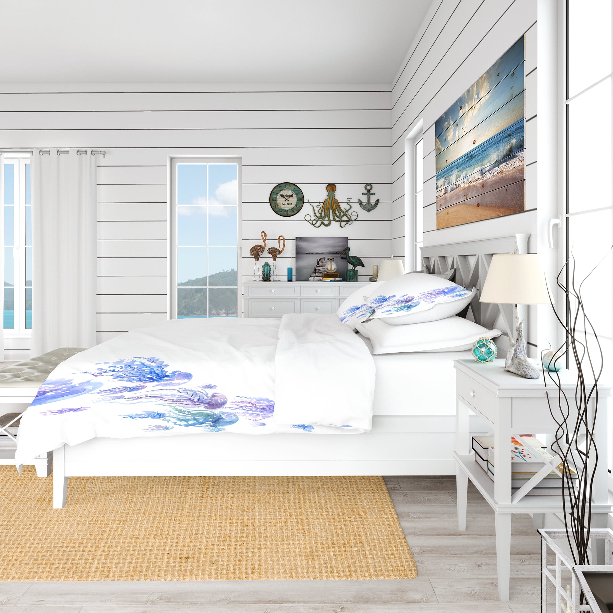 Designart 'Moving Jellyfish Group' Nautical & Coastal Duvet Cover Set