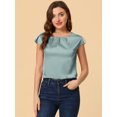 thumbnail image 2 of Unique Bargains Blouse Soyeuse à Manches Courtes pour Femmes Col Rond Plissé Décontracté Élégant, 2 of 5