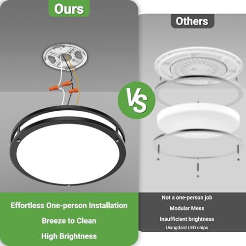 HOVMAP 2Pack 13Inch Black LED Flush Mount Ceiling Lights, Dimmable 24W 2400LM 3000K-6500K Adjustable, Bright Round Close to Ceiling Light Fixtures for Kitchen Bedroom Bathroom Hallway, Black