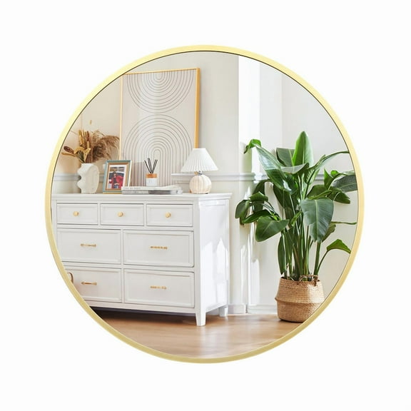 Towallmark 36 Inch Round Wall Mirror, Gold Metal Frame Circle Mirror, Decorative Bathroom Mirror For Vanity, Entryway Or Bedroom, Easy To Install Modern Wall Decor