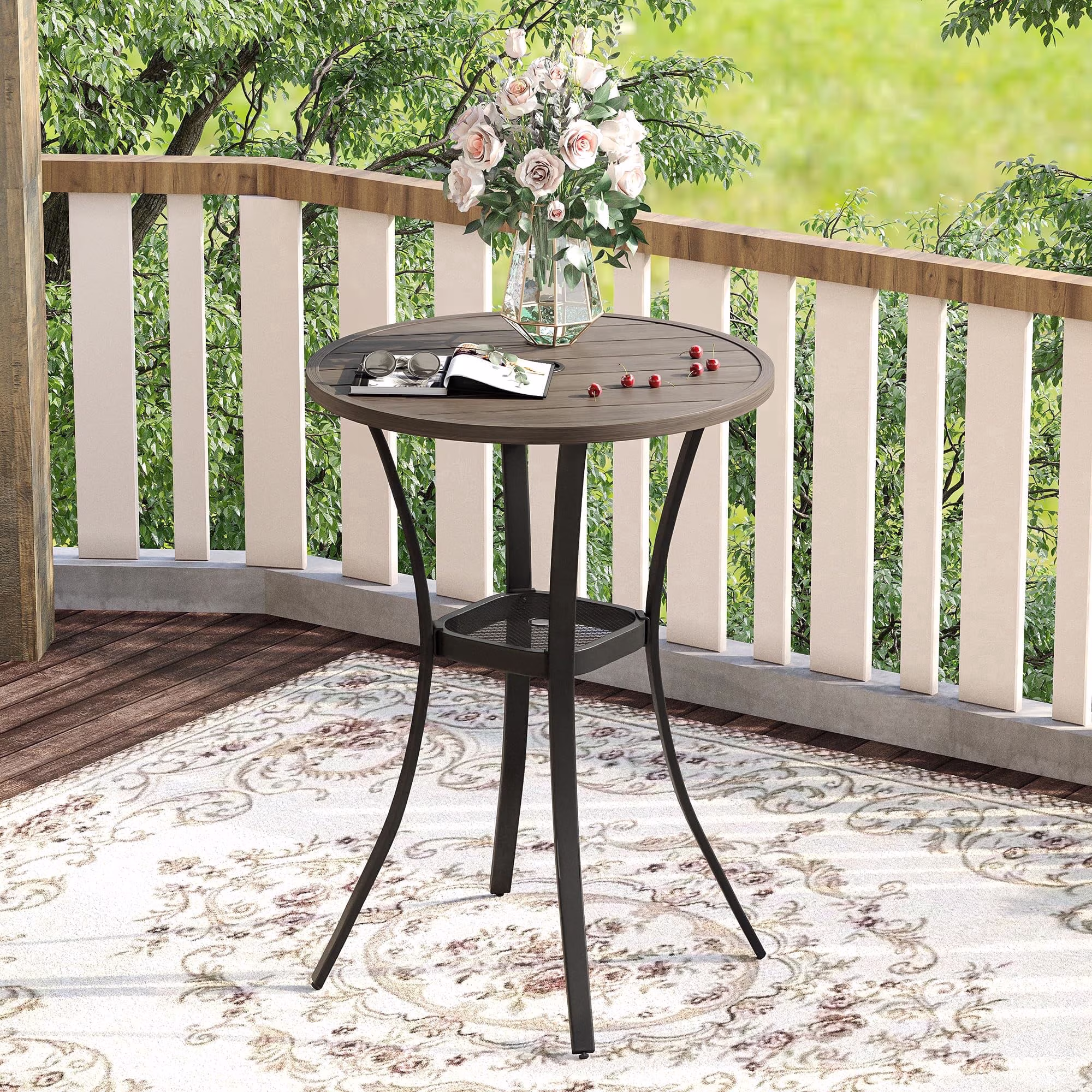 Vicllax 27.6'' Patio Round Counter Height Bar Table meatl for Garden Balcony ,Gray