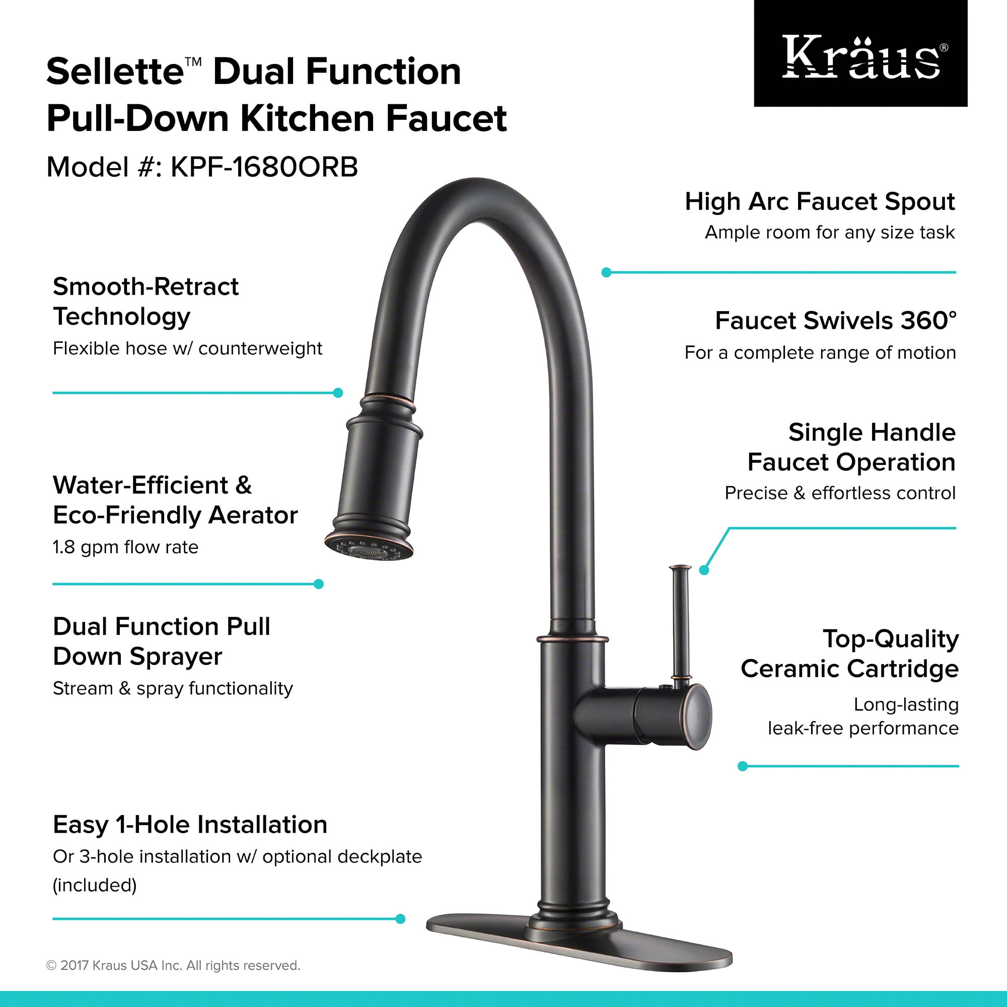 Kraus Sellette™ Single Handle Pull Down Kitchen Faucet with Deck Plate and Soap Dispenser in Oil Rubbed Bronze Finish