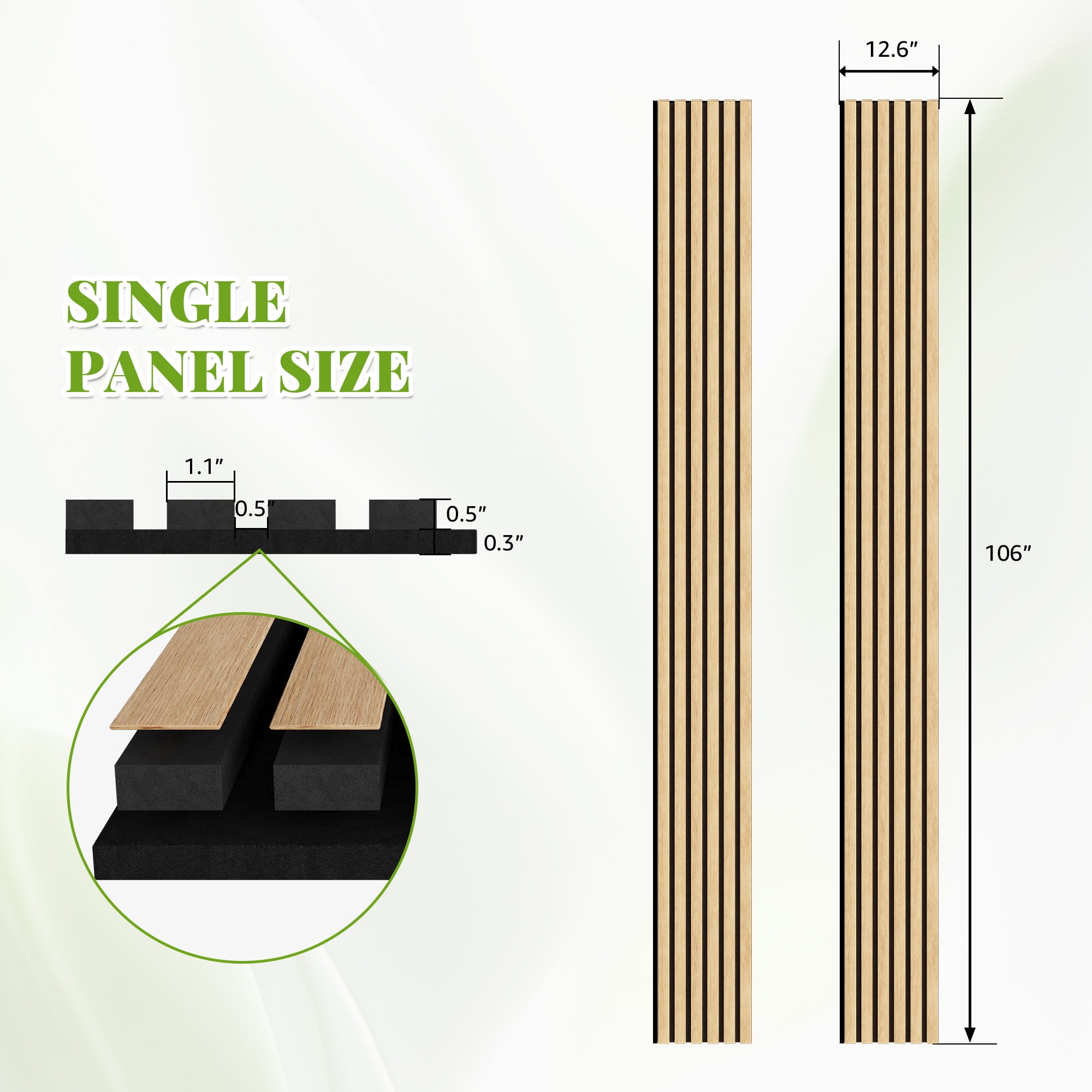 Plank & Hue 2Pcs 106"x12.6" Wood Slat Acoustic Wall Panels, 3D Fluted Soundproof Decorative Panels for Interior Walls, White Oak