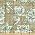 thumbnail image 2 of Ambesonne Birds and Roses Fabric by the Yard Upholstery, Art Bitonal Flowers, 2 Yards, Dark Khaki White, 2 of 5