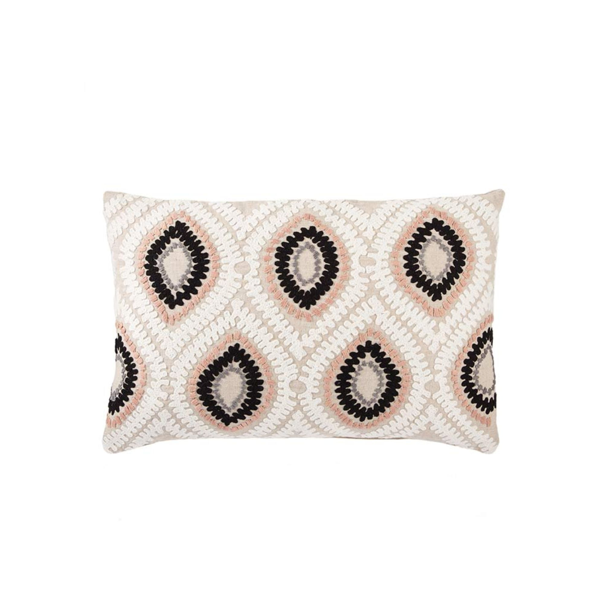 24" Ivory and Black Geometric Rectangular Throw Pillow