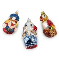 STPgoods Circus Glass Christmas Ornament Set 3 Pcs Hand-Painted Christmas Tree Ornaments Christmas Tree Hanging Decoration, Red Gold Blue White