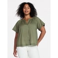thumbnail image 2 of Time and Tru Women's Cotton Button Up Blouse with Short Sleeves, Sizes XS-XXXL, 2 of 6