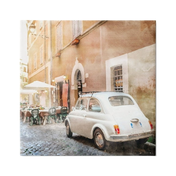 Stupell Industries White Buggy in City Travel & Places Painting Gallery Wrapped Canvas Print Wall Art, 17 x 17