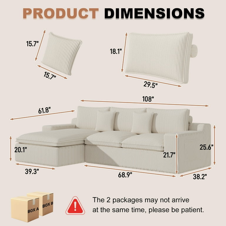 108” Modular Sectional Sofa, Cloud Sectional Couch with Deep Seat, Modern Modular L-Shape Sofa Couch with Chaise,Upholstered Couches for Living Room Bedroom