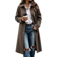 thumbnail image 2 of Hzzrkos Women's Plaid Long Trench Coat, Lapel Collar Button Front Long Sleeve Lightweight Casual Overcoat, Classic Check Pattern Outerwear for Fall and Winter, 2 of 6