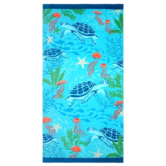 Mainstays Oversized Sea Turtle Beach Towel, 72 in x 36 in, Blue