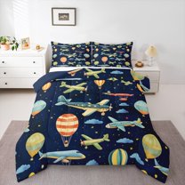 Homewish Cartoon Helicopter Print Queen Comforter Set, Dreamy Stars Galaxy Bedding Sets, Teens Kids Boys Girls Reversible Bedding Comforter Set, Microfiber Bedroom Decor, 3-Piece