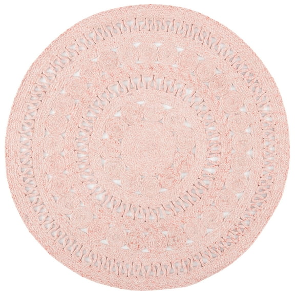 SAFAVIEH Cape Cod Donna Geometric Polyester Area Rug, Pink, 3' x 3' Round