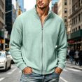 thumbnail image 6 of UDAUDU Men's Stand Collar Corduroy Jacket Full Zip Loose Long Sleeve Versatile Fall Winter Sweatshirt Casual Outerwear Tops Mint Green 3XL, 6 of 7