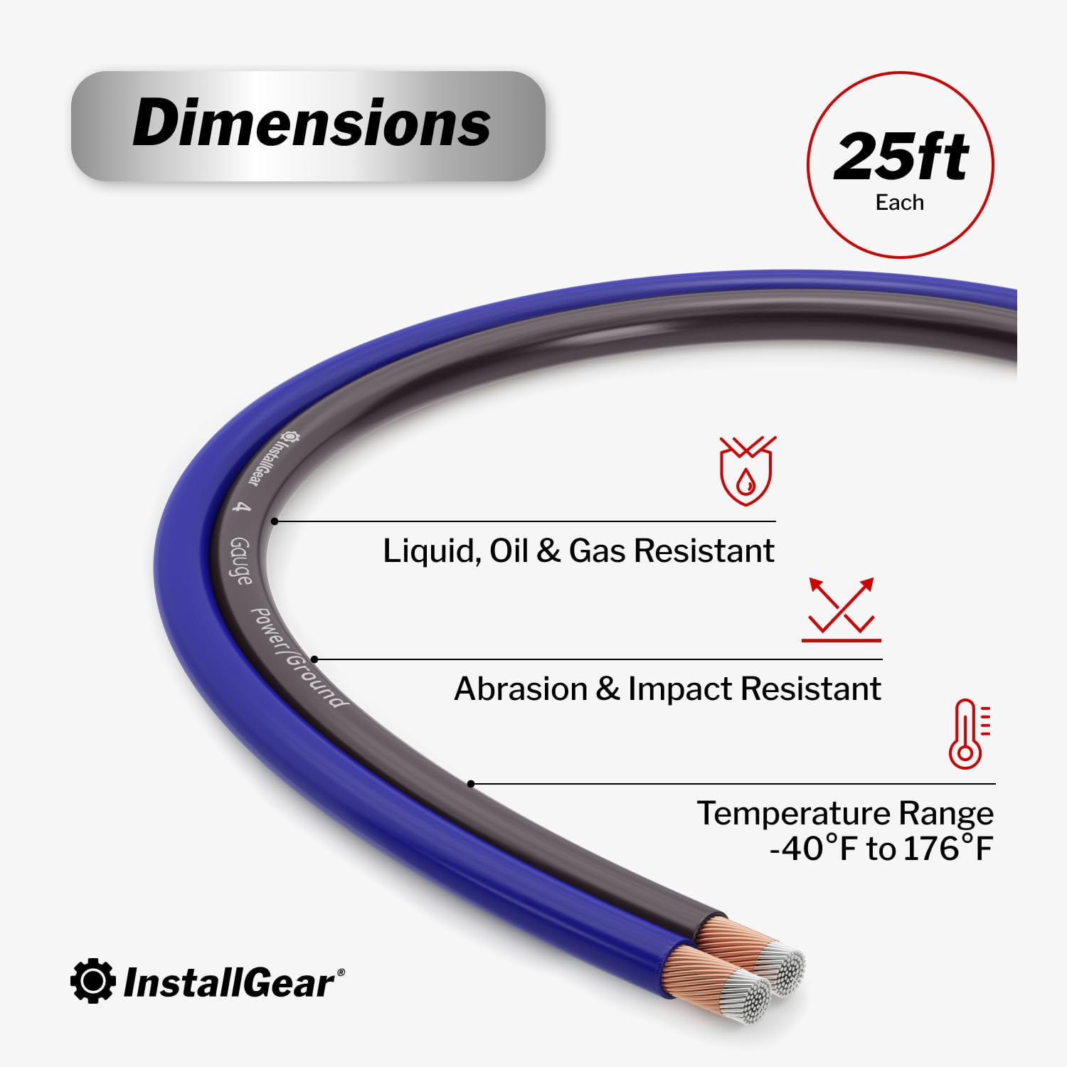 InstallGear 8 Gauge Wire (50ft) Copper Clad Aluminum CAA - Primary Automotive Wire, Car Amplifier Power and Ground Cable, Battery Cable, Car Audio Speaker Stereo, RV Trailer Wiring Welding Cable 8ga