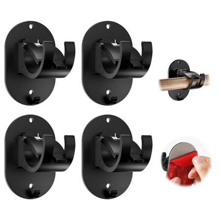 Genrenn 4 PCS No Drill Curtain Rod Brackets, Curtain Rods No Drilling Curtain Rod Bracket Self Adhesive Curtain Rod Holder Curtain Rods Hooks for Bathroom Bedroom Kitchen (4 PCS, Black)