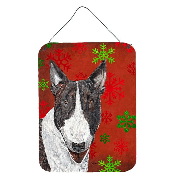 Carolines Treasures SC9589DS1216 Bull Terrier Red Snowflakes Holiday Wall or Door Hanging Prints 12WX16H multicolor