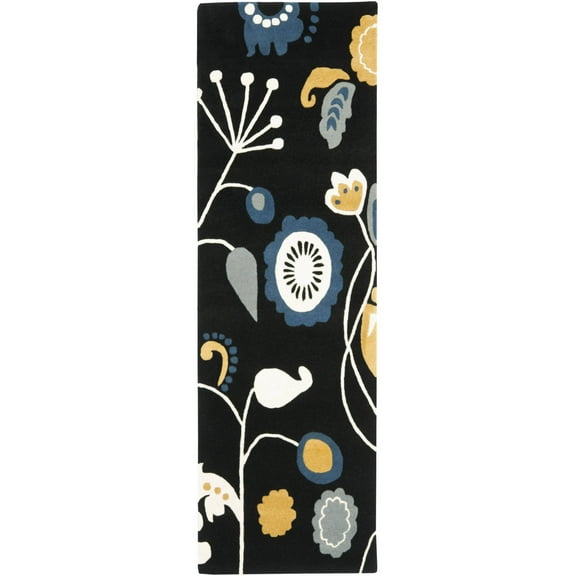 SAFAVIEH Soho Zoe Floral Wool Runner Rug, Black/Multi, 2'6" x 8'