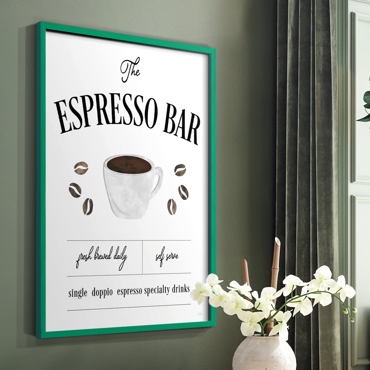 Fresh Brewed Espresso Bar in Green Solid Wood 8 x 10 Framed Print