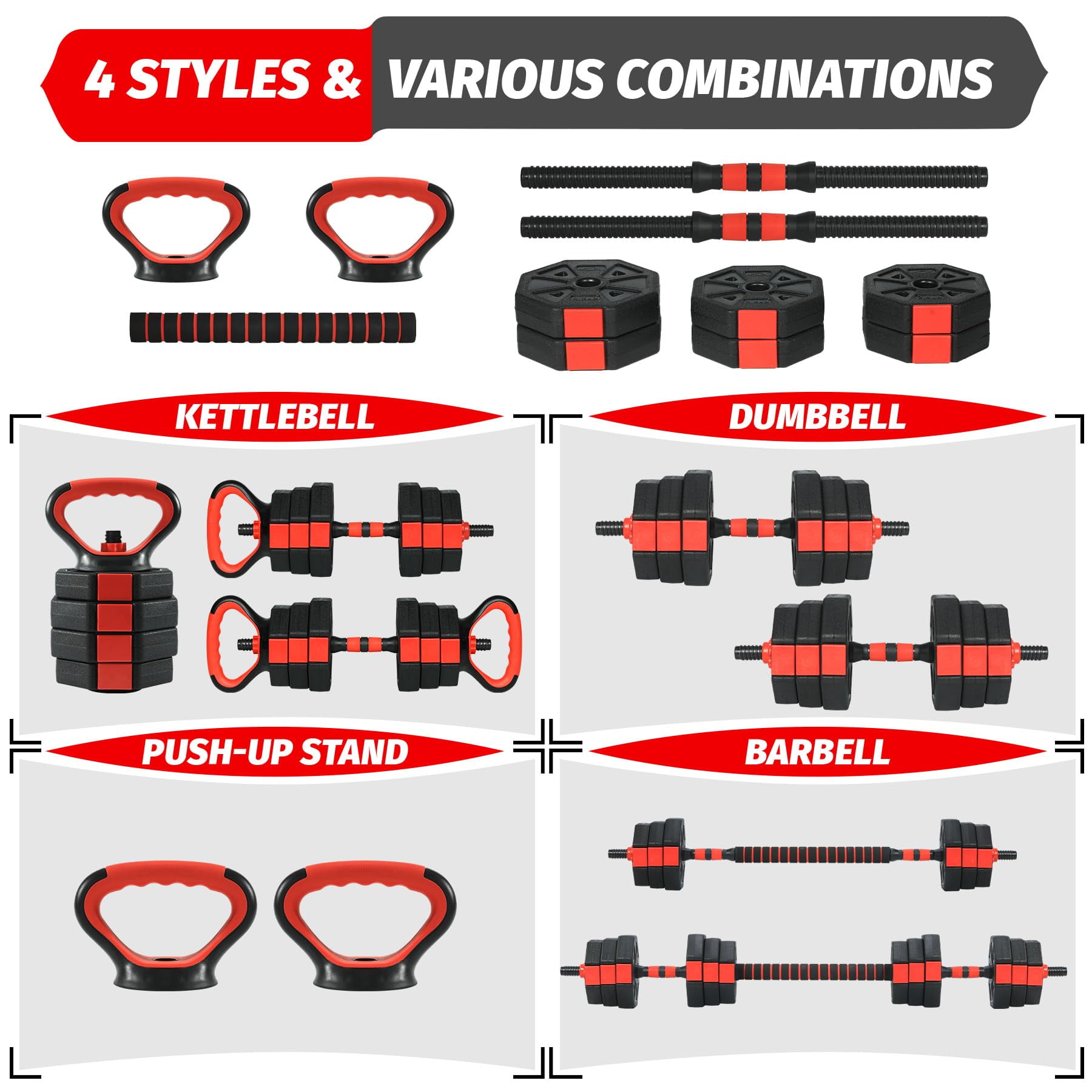 Adjustable Dumbbells Set, Adjustable Dumbbell Sets For Home Gym  3 In 1 Free Weight Dumbbells Set With Barbell, Kettlebell Options, Home Dumbbell Set With Anti-Slip Texture Handle
