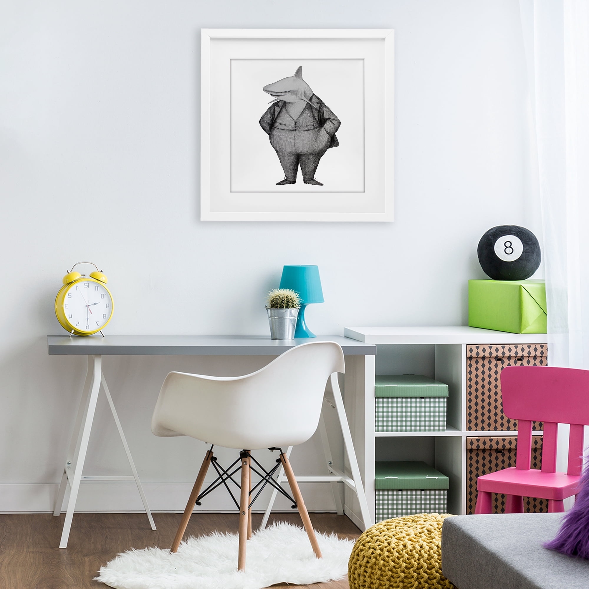 Stupell Industries Shark In Suit Drawing White Framed Print Under Glass, design by Violeta Vollmer